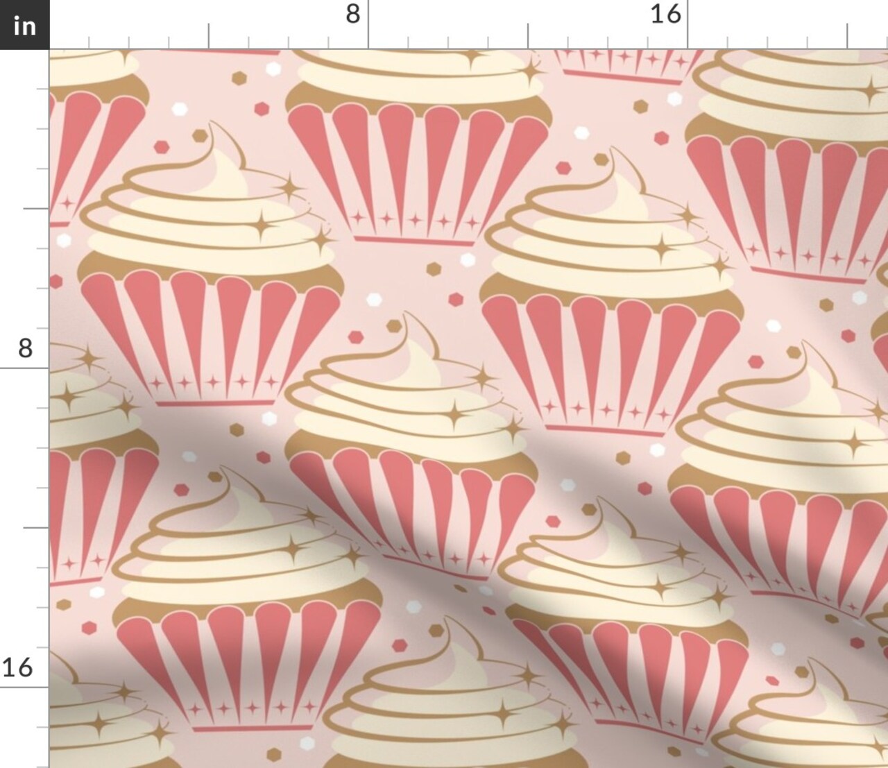Large Scale Pink Cupcakes Atomic Birthday Party Retro Vintage Strawberry Celebration Vanilla Yellow Mid Century Stars Cosmic Cake Desserts Custom Printed Fabric by Spoonflower Various Fabrics by the Yard or Fat Quarter